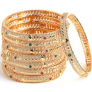 Gold-Plated & Red Stones-Studded Set Of 8 Meenakari  Bangles
