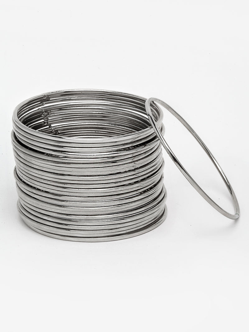 Rhodium-Plated with Oxidised Silver-Tone Set Of 24 Pcs Bangles For Women and Girls