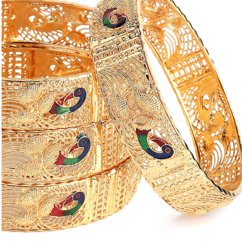 Peacock Design Meenakari Gold Plated Copper Bangle Set