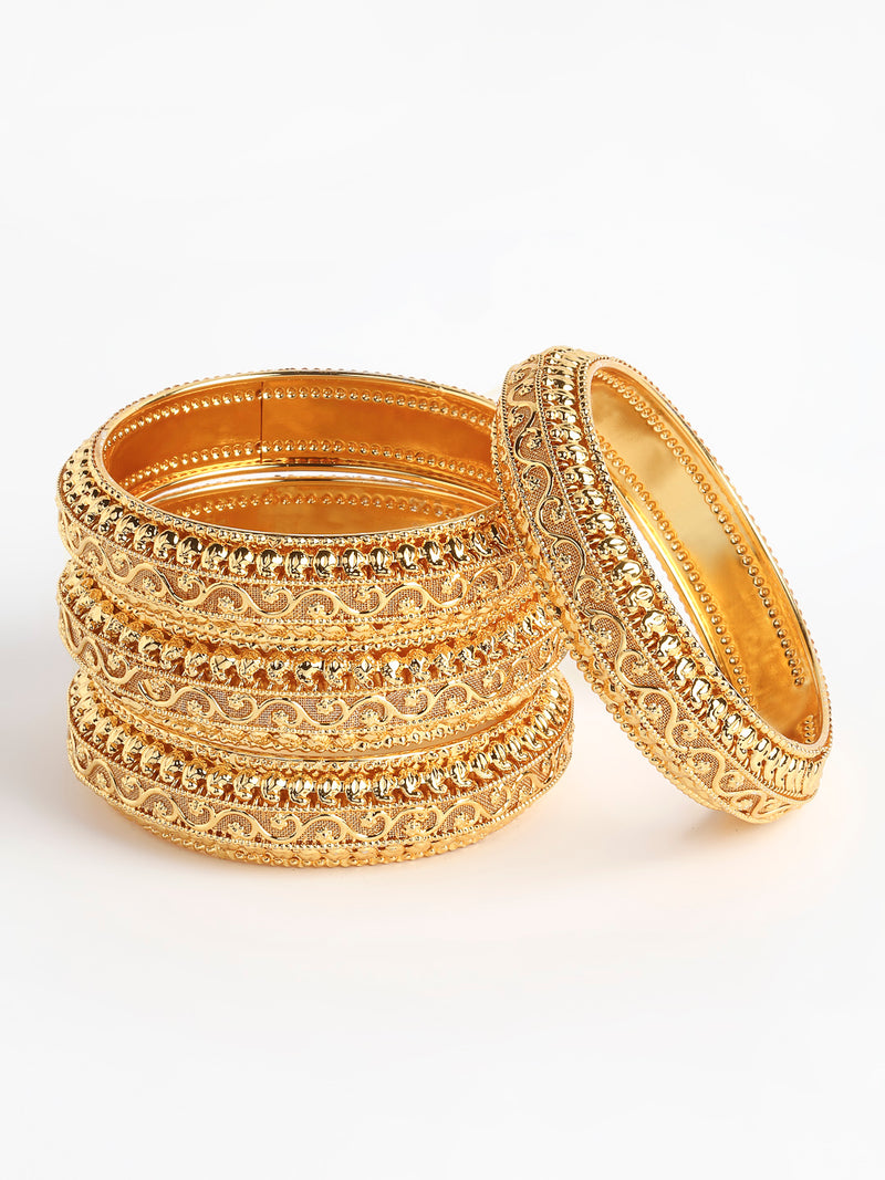 Set Of 4 Gold-Toned Textured Bangles