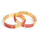 Set of 2 Red Gold-Plated Pearl Studded Bangles With Filgree Design