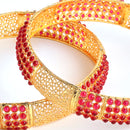Set of 2 Red Gold-Plated Pearl Studded Bangles With Filgree Design
