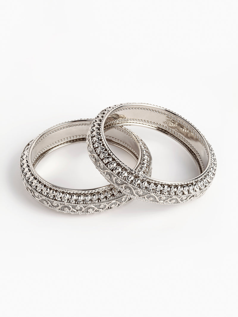Set Of 2 Silver-Plated Artistic Designed Bangles