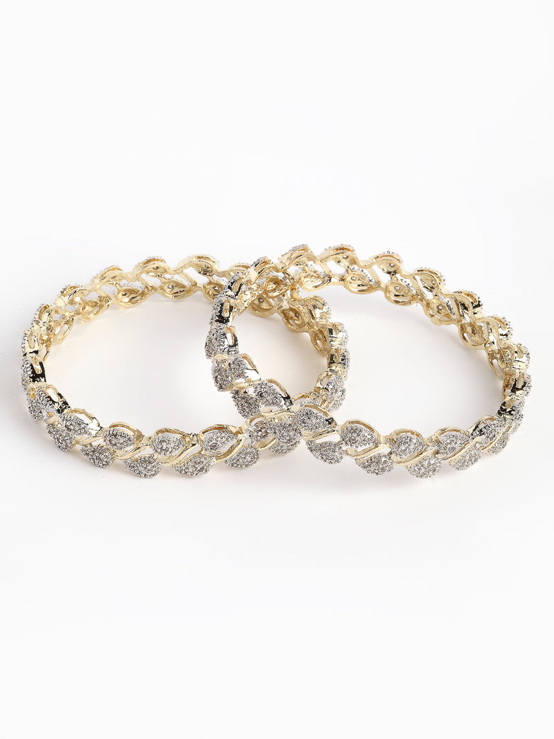 Set Of 2 Gold-Plated White American Diamond-Studded  Bangles