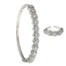 Rhodium Plated Silver Toned  White American Diamond Studded Bangle & Ring Set