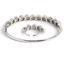 Rhodium Plated Silver Toned  White American Diamond Studded Bangle & Ring Set