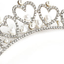 Rhodium Plated Silver-Toned Heart White Pearl Studded Embellished Comb Pin