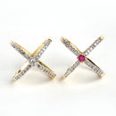 Gold-Plated X-Criss Cross Cubic Zirconia Studded Ring Set Of 2
