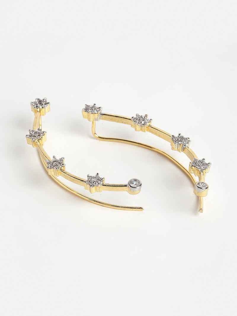 White & Gold-Toned Cubic Zirconia Stone Ear Cuff Earrings