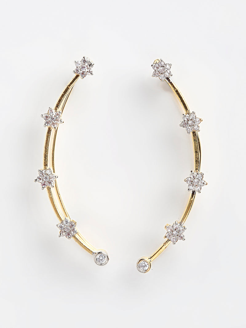 White & Gold-Toned Cubic Zirconia Stone Ear Cuff Earrings