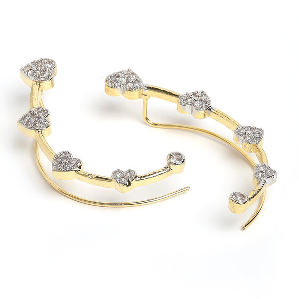 Gold-Plated Heart Shaped White American Diamond Studded Ear Cuffs