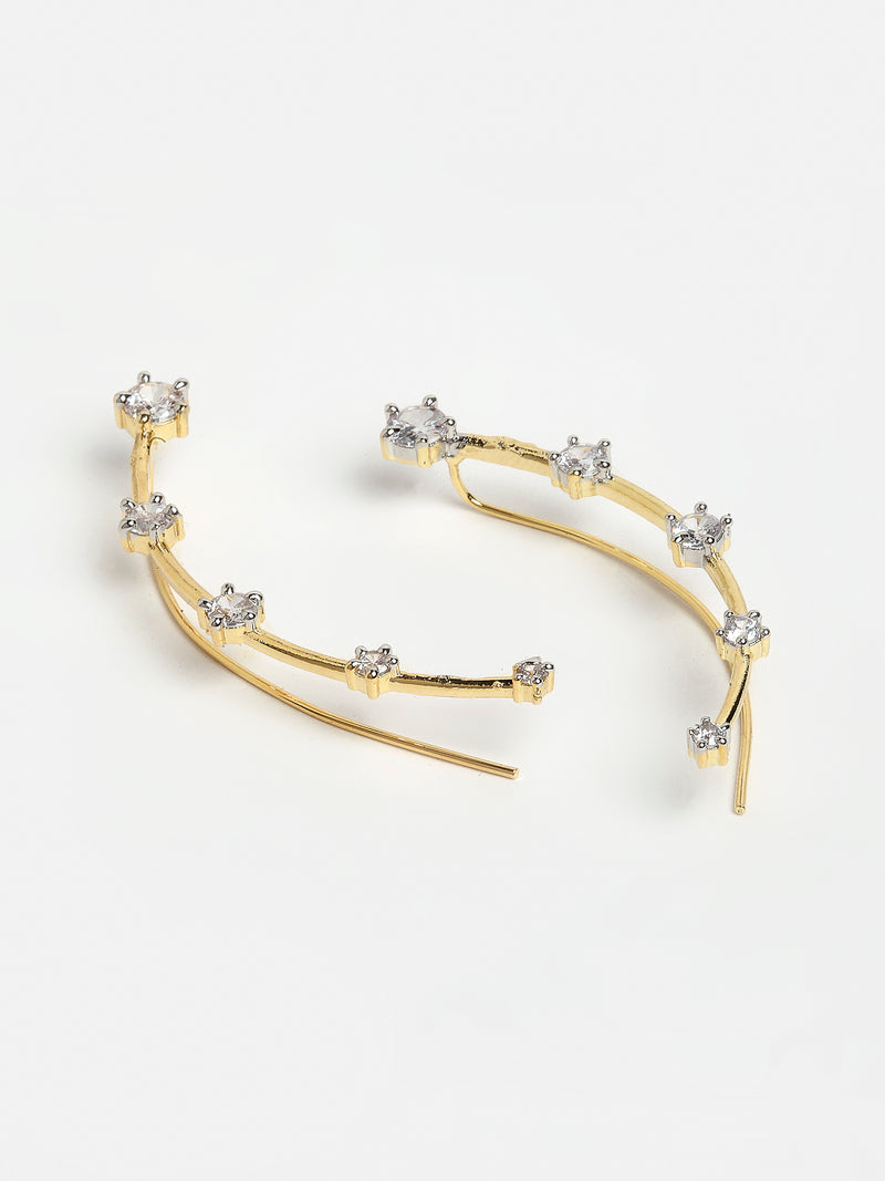 Leaf Shape Gold-Plated White Contemporary Ear Cuff Earrings