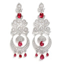 Red & White Rhodium-Plated with Silver-Tone American Diamond Studded Chandelier Earrings