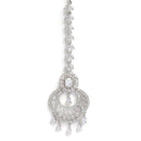 Rhodium-Plated Silver-Toned White American Diamond Studded Maang Tikka And Earrings Set