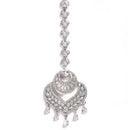 Rhodium-Plated Silver-Toned Heart Shaped White American Diamond-Studded Maang Tikka & Earrings Set