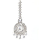 Rhodium-Plated with Silver-Toned Round Shape White American Diamond-Studded Maang Tikka & Earrings Set