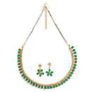 Floral Shaped Gold-Plated Green American Diamond Studded Necklace Set with Earrings