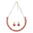 Floral Shaped Gold-Plated Pink American Diamond Studded Necklace Set with Earrings