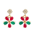 Floral Shaped Gold-Plated Red & Green American Diamond-Studded Necklace Set with Earrings