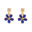 Floral Shaped Gold-Plated Navy Blue American Diamond Studded  Jewellery Set with Earrings
