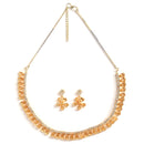 Floral Shaped Gold-Plated White American Diamond-Studded Necklace Set with Earrings
