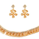 Floral Shaped Gold-Plated White American Diamond-Studded Necklace Set with Earrings