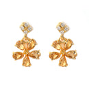 Floral Shaped Gold-Plated White American Diamond-Studded Necklace Set with Earrings