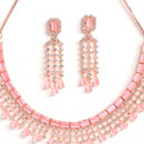 Rose Gold-Plated Pink & White AD-Studded Contemporary Jewellery Set
