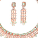 Green American Diamond Gold-Plated with Rose-Tone Stone Studded Necklace Set