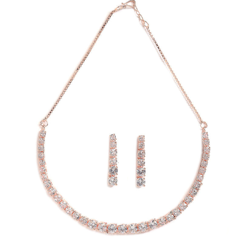 Rose-Tone with Gold-Plated White American Diamond Studded Jewellery Set