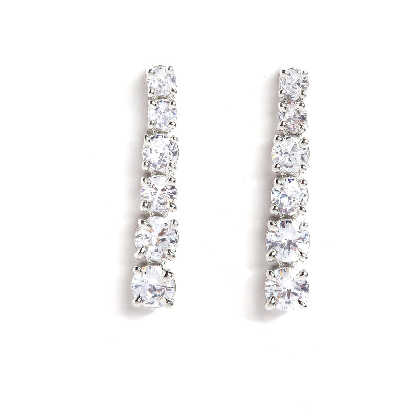 Rhodium-Plated with Silver-Tone White American Diamond Stone Studded Jewellery Set