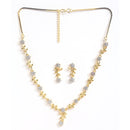 Leafy Design Gold-Plated with Silver-Tone White American Diamond Studded JNecklace with Earrings