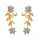 Leafy Design Gold-Plated with Silver-Tone White American Diamond Studded JNecklace with Earrings