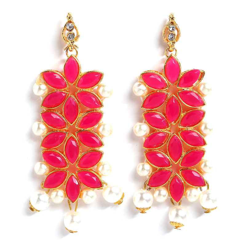 Red & White Kundan Studded Flower Shaped Gold-Plated Choker Necklace With Earrings & Maang Tika