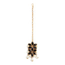 Black & White Stone Studded & Beaded Flower Shaped Gold-Plated Choker Necklace With Earrings & Maang Tika