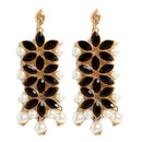 Black & White Stone Studded & Beaded Flower Shaped Gold-Plated Choker Necklace With Earrings & Maang Tika