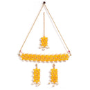 Yellow & White Stone Studded & Beaded Flower Shaped Gold-Plated Choker Bridal Necklace With Earrings & Maang Tika