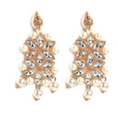 Flower Shaped Gold-Plated Kundan Pearl & Crystal  Studded Necklace With Crystal Studded Earrings And Maang Tikka Antique Choker Jewellery Set