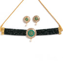 Green Multistrand Choker Gold-Plated Studded with American Diamond Jewellery Set