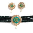 Green Multistrand Choker Gold-Plated Studded with American Diamond Jewellery Set