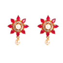 Gold-Toned Red & White American Diamond-Studded & Beaded Choker Jewellery Set