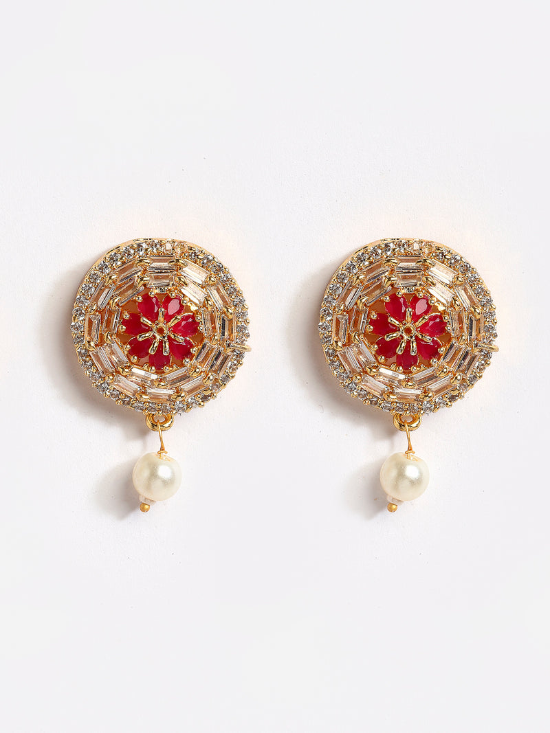 White & Red American Diamond-Studded & Beaded Gold-Plated Choker Jewellery Set
