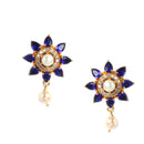Floral Gold-Plated Navy Blue & White American Diamond Studded & Beaded Jewellery Set