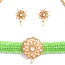 Pearl Detailing with Gold Plating Lime Green Beads Strap Choker Jewellery Set