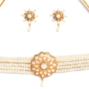 Multi-String Choker Off White Pearl Studded Jewelry Set