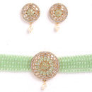 Multistrand Gold-Plated Lime Green & White American Diamond Stone Studded & Beaded Jewellery Set