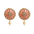 Peach & White American Diamond Stone Gold-Plated Stone Studded & Beaded Jewellery Set