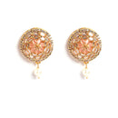 Gold-Plated with Peach-Toned & Pink AD-Studded & Beaded Jewellery Set