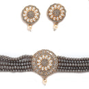Grey & White Gold-Plated Pearl Studded & Beaded Jewellery Set