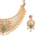 Peacock Design Choker Handcrafted with Gold-Plated Red American Diamond Studded Jewelry Set